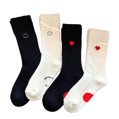 Heart Fuzzy Socks for Women - Smiling Face Warm Cozy Soft Ankle Socks - Fluffy Thick Winter Home Barefoot Crew