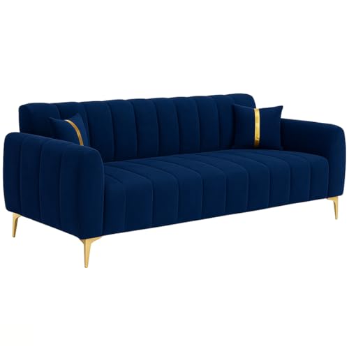 Image of Furny Harmon 3 Seater Fabric Sofa Set (Blue) | Soft Velvet Fabric | Modern Design | Comfortable Seating | Living Room Furniture