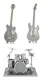 Metal Earth 3D Laser Cut Steel Models - Drum Set, Base Guitar AND Lead Electric Guitar = SET OF 3