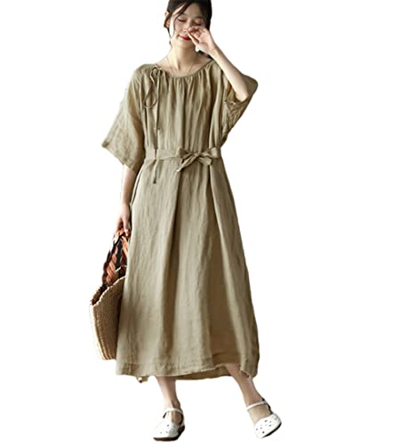Robe d'été ample et légère style vintage coréen fluide kaki L