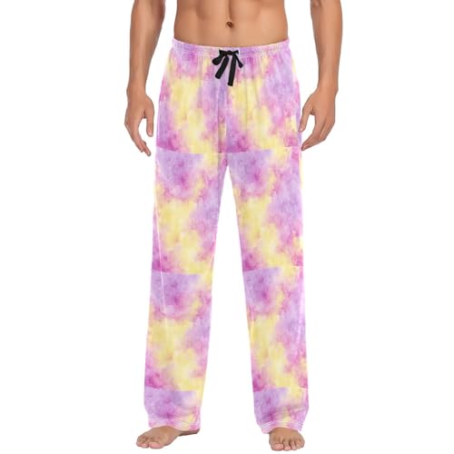 Purple Tie Dye Yellow Pink Men Cotton Flannel Pajama Pants Mens Lounge Sleep PJ Bottoms S2