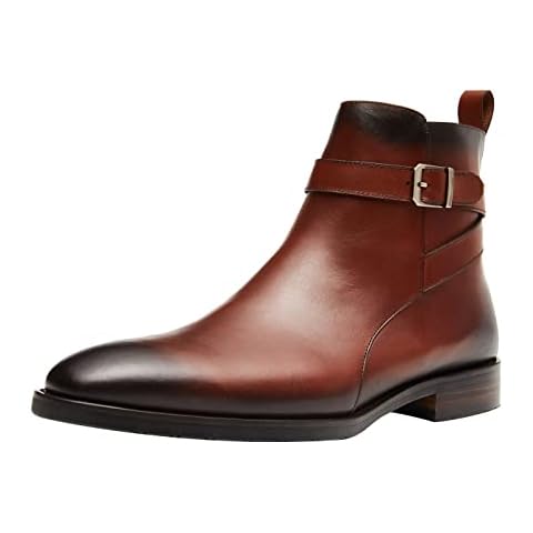 Santimon Mens Leather Boots Buckle Strap Formal Dress Business Casual Motorcycle Zip Ankle Boot For Men Brown 10 US Cover