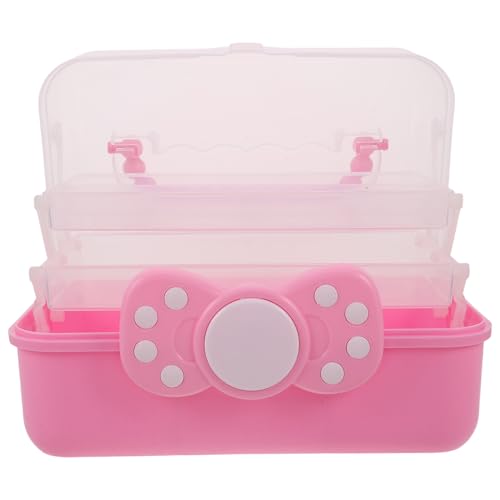 BESPORTBLE Caja Organizadora para Accesorios de Cabello de Niña, Joyero Plástico Rosa de 3 Capas Cierre a Presión y Asa, Organizador Portátil para Pinzas, Lazos y Diademas en Viajes y