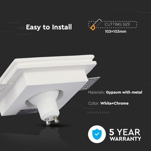 VT-866 Gips-Leuchte mit verchromtem Metall, 1 x GU10, Weiß