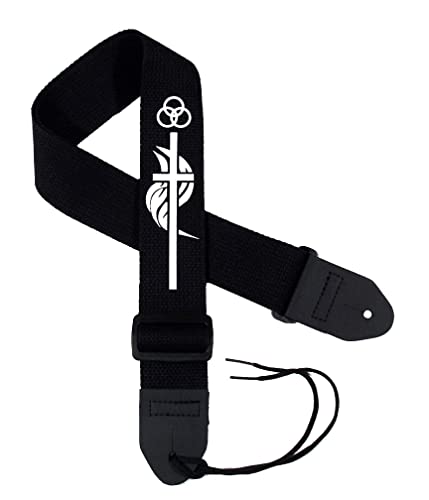 Legacystraps Christian Guitar Strap with cross 2” Cotton Strap Cross #3 White on Black