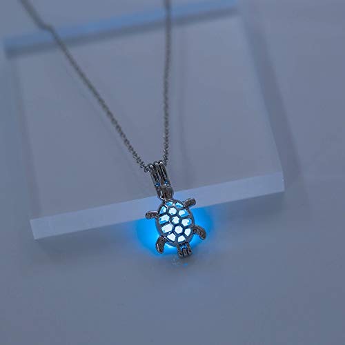 Colorful Bling Cute Animals Sea Turtle Luminous Pendant Necklace Glow In The Dark Fluorescence Tortoise Necklace Jewelry For Women Teen Girls-Grid Blue #TOP1