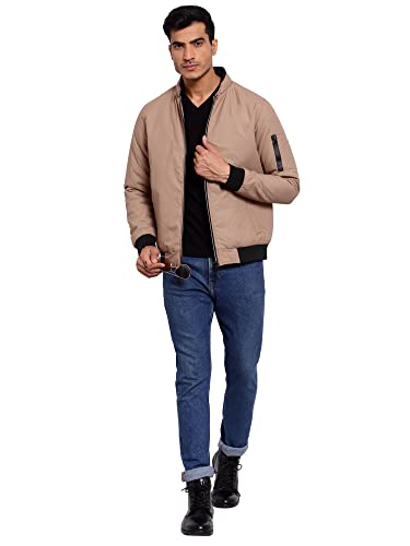 Image of Style Quotient Men Camel Brown Lightweight Outdoor Bomber Jacket