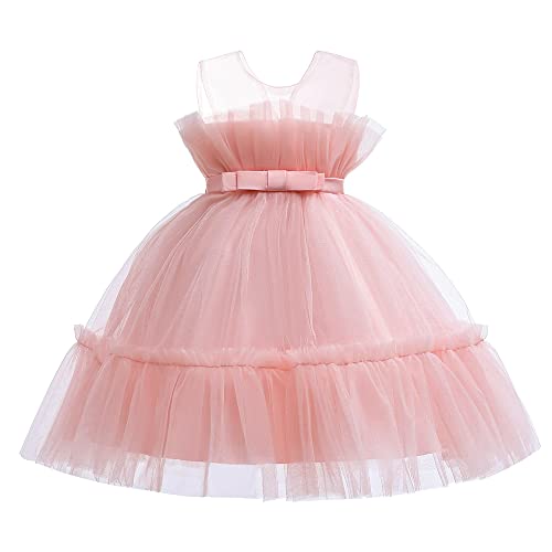 Baby Girl Flower Party Special Occasions Princess Dress Flutter Sleeve Pageant Dresses Tutu Tulle Dance Birthday Gown Dresses 5T 6T Pink 130