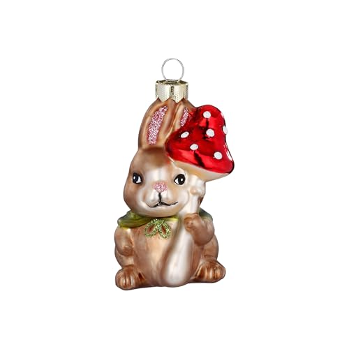 Christbaumschmuck Glas 7cm - Hase mit Pilz Figur zum Aufhängen -...