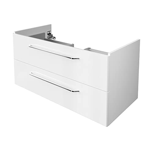 BadeDu NES Waschbeckenunterschrank in Weiß – 100cm breiter Waschtischunterschrank, Zeitlos moderner Stil, 2 Schubladen mit Soft-Close – Made in Germany