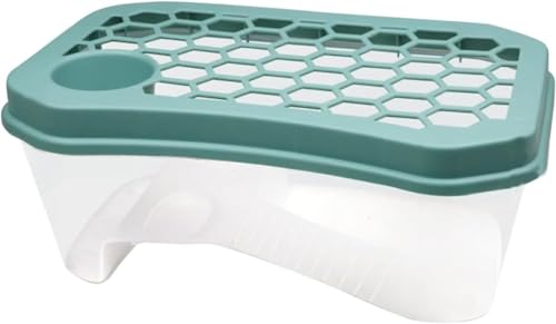 亀水槽プラスチック,爬虫類繁殖ボックス,カメ大きい カメ 亀 脱出防止 フェンス付き 飼育ケース ボックス タートルタンク 日向ぼっこ台 ミドリガメ クサガメ スッポン 観察 排水孔 階段 エサ皿 (60*35*25CM,ブルー)