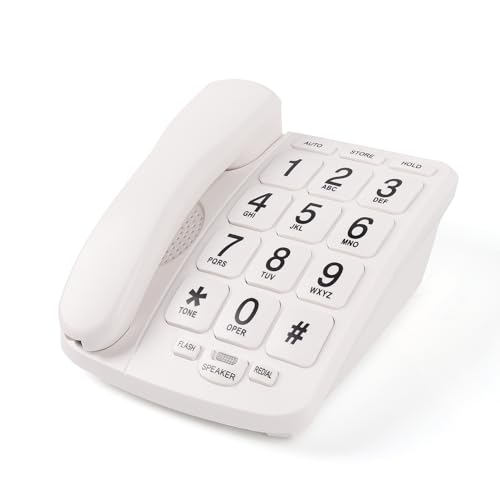 Mcheeta Big Button Landline Phone with Loud Volume, 0-9 Button speed dialing Corded House Phone with Adjustable Volume and hands-free function, Telephones Landline Suitable for Elderly, White