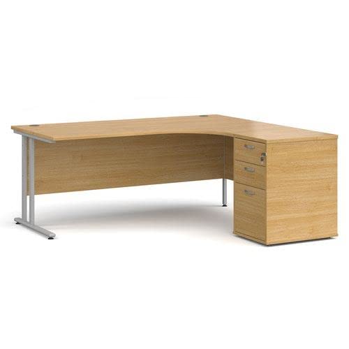 Image of Office Monster Cooper right hand ergonomic desk 1800mm with silver cantilever frame and desk high pedestal - oak
