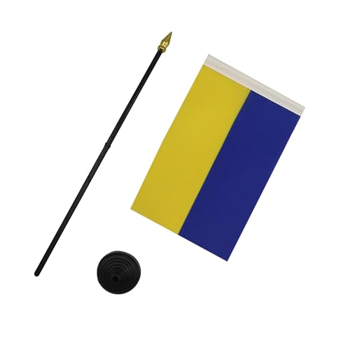 Image of AZ FLAG - Ukraine Table Flag 4'' x 6'' - Ukrainian Mini Desk Flag 100% Polyester 15 x 10 cm - Office Banner with 10'' Pole - Golden Spear