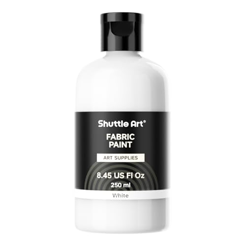 Shuttle Art White Fabric Paint, 8.45 oz(250 ml) Fabric Paint for Clothes Permanent, Non-Toxic Textile Paint for DIY Arts & Crafts, T-Shirts, Shoes, Jeans, Ideal...