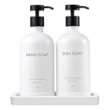 Janxin Seifenspender aus Glas, 500 ml, Seifenspender für Duschgel, Shampoo (weiße Flasche...