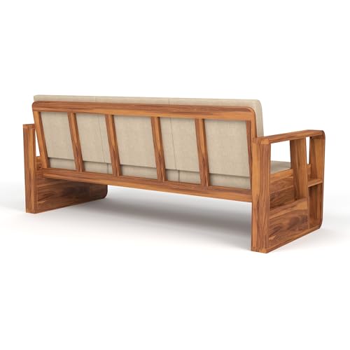 Image of Sheesham Wooden 3 Seater Sofa for Living Room | Solid Wood Sofa with Side Newspaper Holder | Rosewood Sofa Set for Home & Office | Lounge (Honey Finish, 3 Seater)