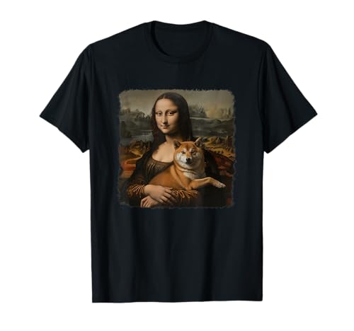 Mona Lisa mit Hund lustige Shiba Inu Kunstmalerei T-Shirt