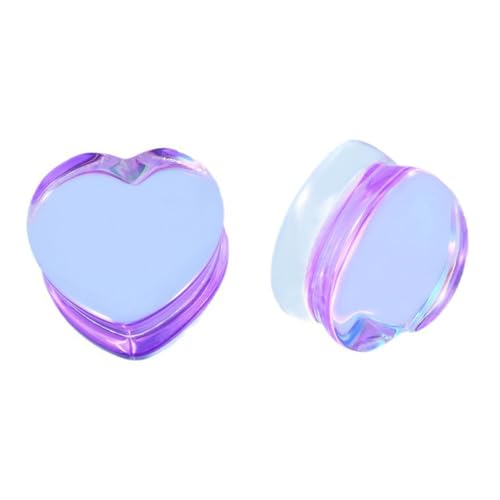 Piercingpops 2 PCS Pink Colored Glass Peach Heart Tunnels Plugs Ear Expander Stretcher Piercing Ear Gauges Body Jewelry 6mm-25mm (Purple Heart, 9/16"(14mm))