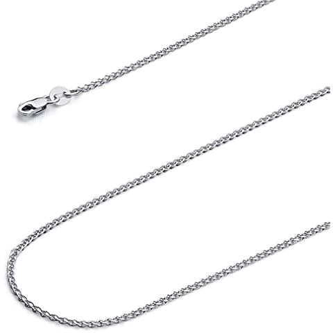 Wellingsale 14K Solid White Gold 1.2mm Open Wheat Chain with Lobster Claw Clasp - 16" Inches Cover