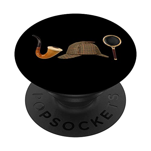 Sherlock Holmes - Deer Stalker Magnifying Glass Pipe Mystery PopSockets Swappable PopGrip, Black