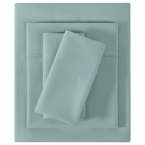 Image of Softan Microfiber King Sheet Set with Non-Slip Straps, Dusty Blue | 15 inch Deep Pocket Fitted Bed Sheets, Double Brushed Microfiber, Cozy Sheets & Pillowcase for All Season