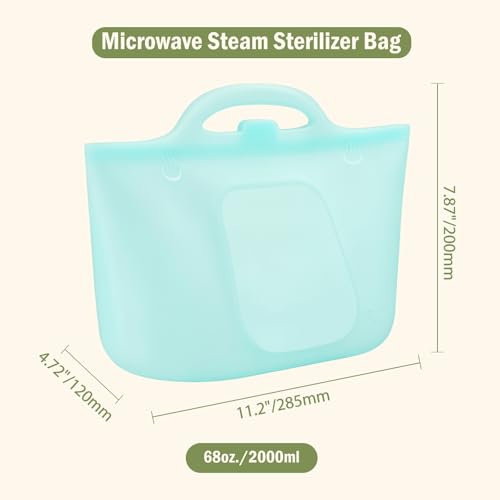 Image of Silicone Travel Bottle Sterilizer Bags | 2000ml Microwave Steam Sterilizer Bags for Baby Bottles, Breast Pump&Pacifiers, Reusable Sterilizing Bags for Travel and Home Use (Clear+Blue) (Clear+Blue)