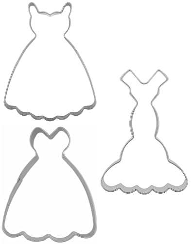 Large Size Dress Shaped Cookie Cutters Set Of 3 Pcs, Stainless Steel Fondant Cutters: Sleeveless Mermaid Dress 4.7 In 1 Pc + Strapless Princess Dress 4.3 In 1 Pc + Suspenders Wedding Dress 4.4 In 1 Pc #TOP6