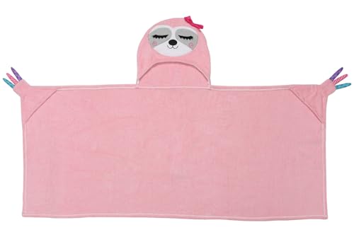 Image of ZOOCCHINI Hooded Bath Towel for Kids 100% Cotton Terry, Plush & Absorbent for Bathtime or Pool, 50 inch x 22 inch 2-6 Years, Sadie the Sloth