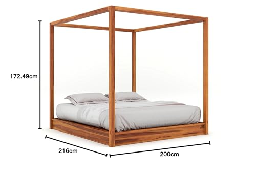 Image of Sheesham Solid Wood Poster Capital Bed for Home| Beautiful Bedroom (Honey, Queen)