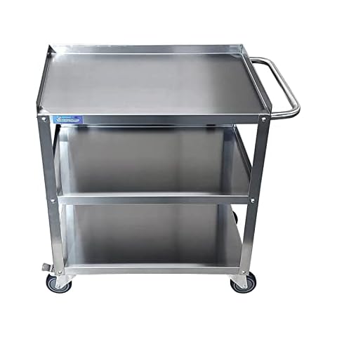 AmGood Stainless Steel Utility Cart | 3 Shelf Metal Utility Cart on Wheels with Handle | for Home & Business Use (21" Wide X 33" Long X 33" High) Cover