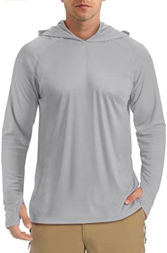 TACVASEN Sun Protection Hoodie for Men Long Sleeve Shirt UV Protection Shirts for Men Outdoor Shirt Men Fishing Shirts for Men Swim Shirts Dry Fit Hoodie Men Light Gray