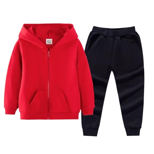 Boys Girls Full Zip Up Hoodies Set Kids Plain Sweatsuit 2 Piece Outfits Long Sleeve Hooded Jacket Joggers Suit2