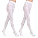 Paralinda 2 Pairs Women's Solid Color Tights 80D, Soft Opaque Microfiber Tights (White, S/M)