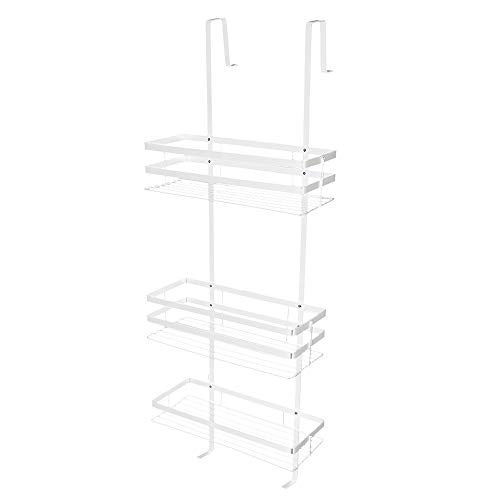 JEOBEST Etagère de Douche à 3 Niveaux Acier Inoxydable, Panier de Douche à Suspendre sans Perçage, avec 2 Crochets pour Porte Vitrée (Blanc) Cover