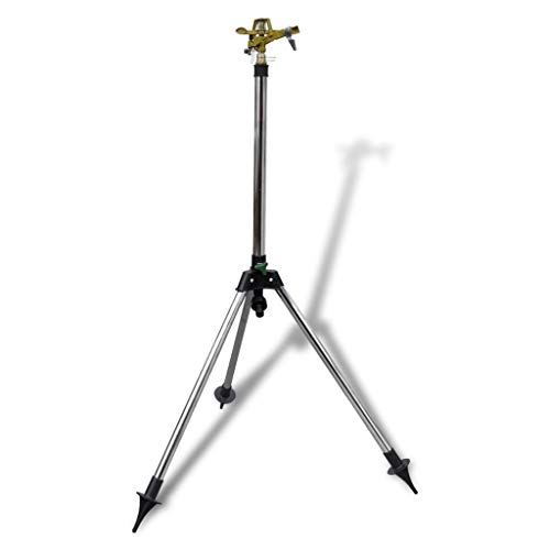 vidaXL Impulse Sprinkler with Adjustable Tripod Base - Zinc/Copper Construction, 24m Diameter Spray, 30°-360° Watering Options for Lawn & Garden