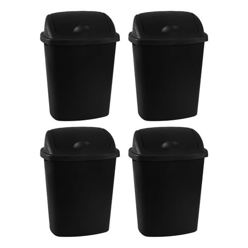 Set de 4 canecas de basura de plástico de 6 galones con tapa basculante, negro