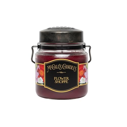 Image of McCall's Candles | Flower Shoppe | 16 oz Two-Wick Scented Candle | USA-Poured | Vintage Rustic Jar with Carrying Handle | Fresh-Cut Floral Bouquet Fragrance