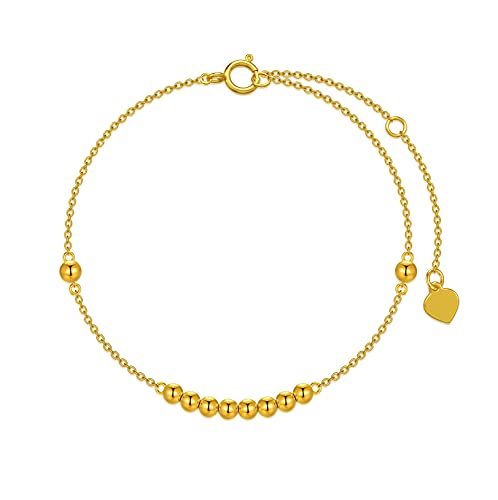 14K Solid Gold Beads Bracelet for Women, Dainty Gold Bead Ball Bracelet with Thick Cable Chain Jewelry Anniversary Birthday Gift for Her, Mom, Wife, 6.5