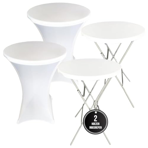 IvoQ Tables Debout Lot de 2 avec Housses Blanches Ø80x110 cm - Tables de Fête Pliantes avec Plateau HDPE Résistant à l'eau et Cadre en Acier - Idéal pour...
