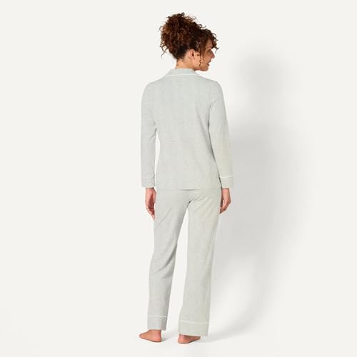 Amazon Essentials Damen Schlafanzug-Set, Baumwollmodal, langärmliges Hemd und durchgehendes Unterteil, Grau meliert, S