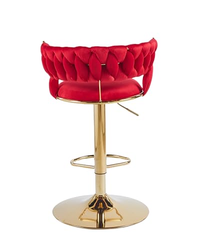 Image of Creative Red Velvet Bar Chair | Modern Adjustable Bar Stool for Home, Kitchen & Bar Use | Electroplated Metal Base | 1.87 Feet Seat Height | Tufted Design | Qty 1