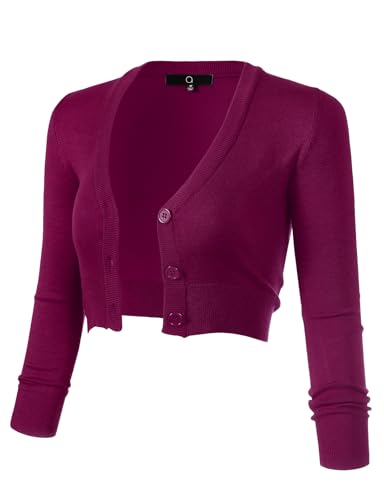 Image of Allsense Women's Cropped Bolero Shrug Cardigan | 3 /4 Sleeve, Button Down, Lightweight Knit Sweater
