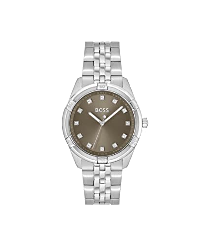 BOSS Rhea Qtz Basic Slim Khaki Round Dial Womens Watch|Stainless Steel Material|Silver Color Band - 1502699 (B0BSXK59BF) Amazon Price History, Amazon Price Tracker