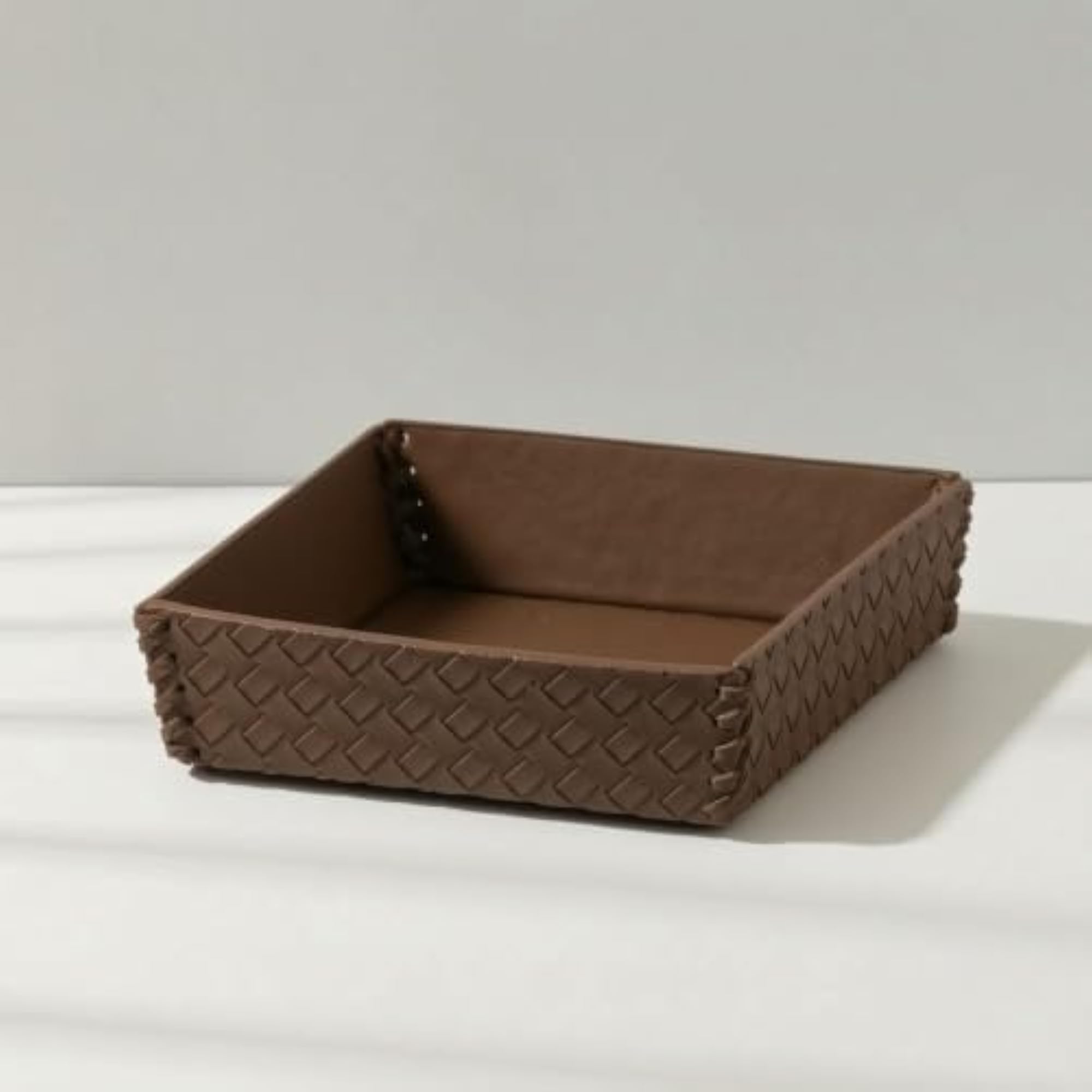 Handmade Woven Catchall Tray, Square Compact Design