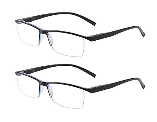 ALWAYSUV 2 Pack Anti Blue Lesebrillen Halber Rahmen Feder Scharnier Blaulicht Lesebrille Blaulichtfilter Computer Brillen Augenoptik Brille Lesehilfen für Damen Herren