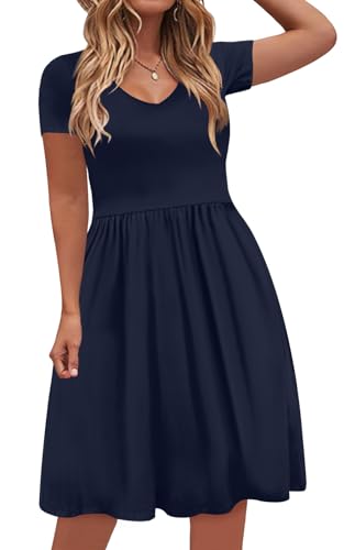 Image of DB MOON Women Plus Size Dresses 2026 Summer Casual V Neck Short Sleeve Knee Length Dress with Pockets