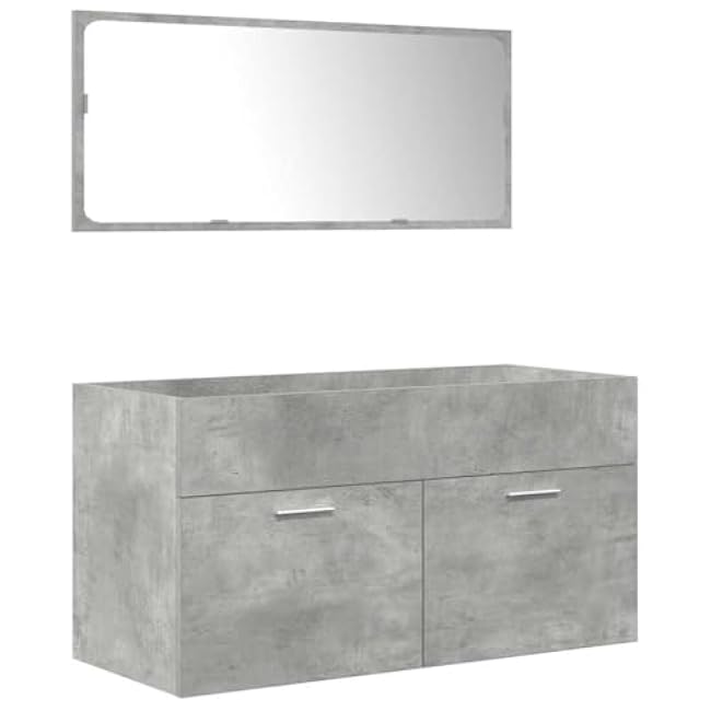 Bathroom Furniture Set Concrete Grey, White Engineered Wood, Ceramic3324894