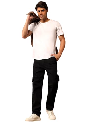 Image of KOTTY Mens Solid|Mid Rise| Utility Pocket|Button|Ankle Length Cargo Jeans