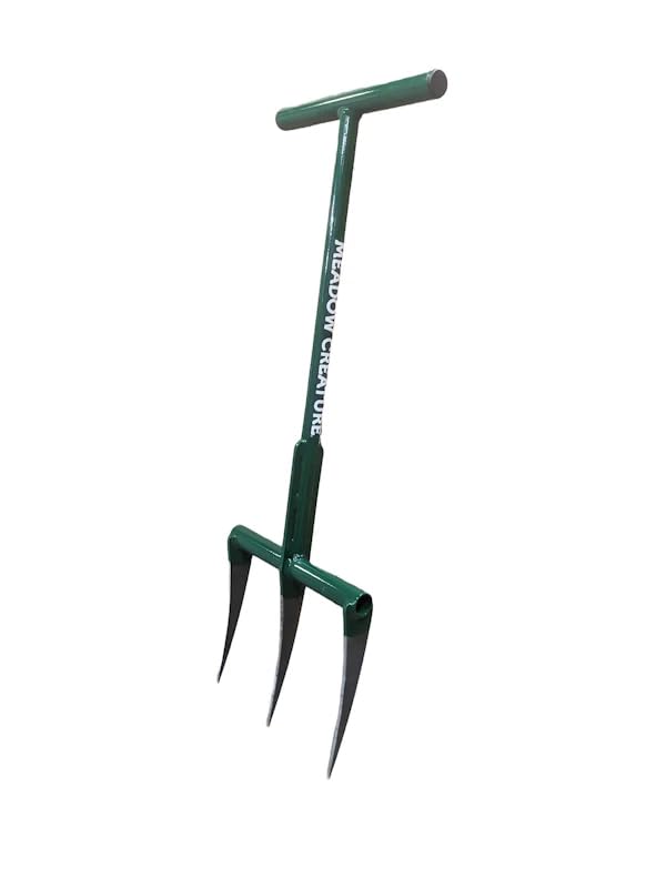 Meadow Creature Raised Bed Garden Fork - Green, 9" Tines, 12" Width, 25.5" Height, 8 lbs, Manual Operation, Metal